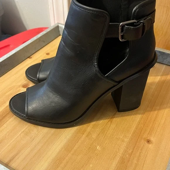 Black Peep-Toe Ankle Booties - Picture 2 of 5